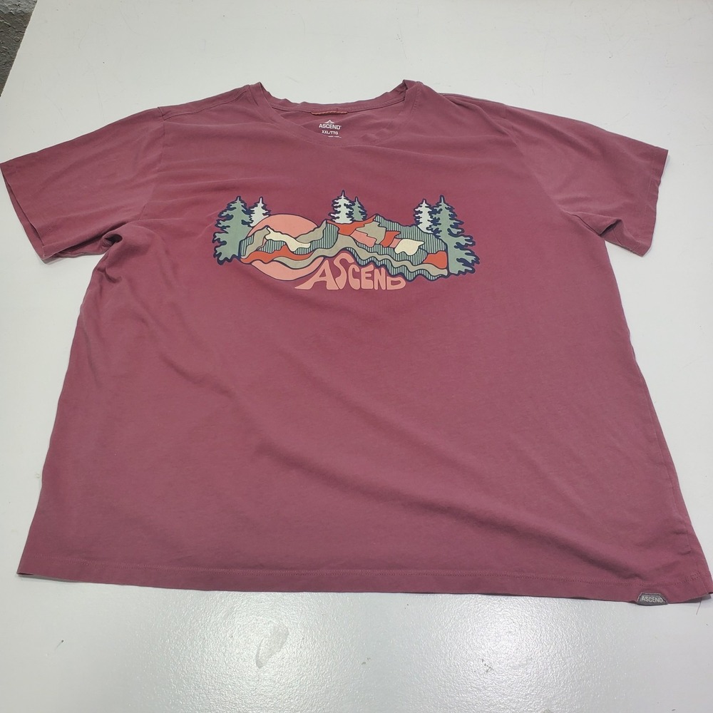 Ascend T-Shirt Mens XXL Pink Mountain Graphic Tee Tagless Outdoor Hiking Trail